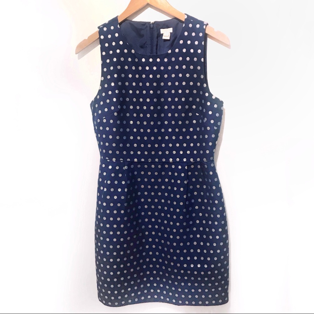 J. Crew Navy Silver Polka Dot Dress